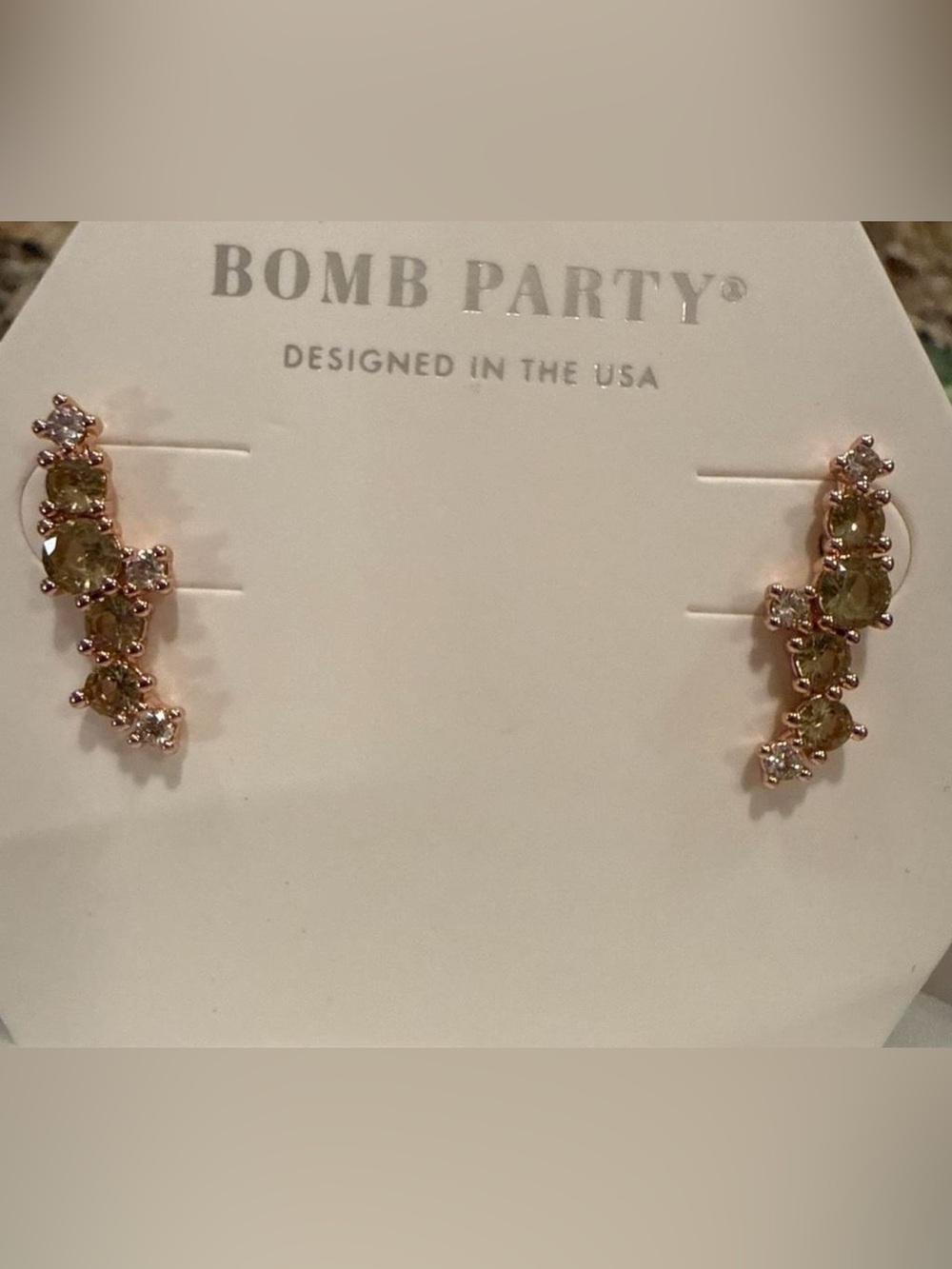 Bomb Party “Vines of Sparkle” Rose Gold Peridot Ear Climbers | Giftable Earrings